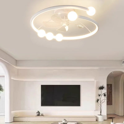 Modern Minimalist Round Orb Iron Aluminum Silicone LED Flush Mount Ceiling Fan Light For Bedroom