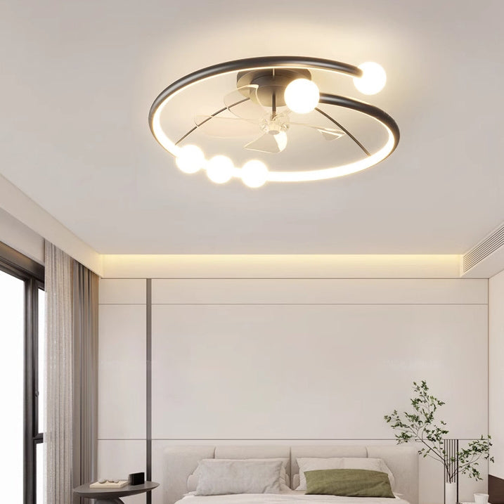 Modern Minimalist Round Orb Iron Aluminum Silicone LED Flush Mount Ceiling Fan Light For Bedroom
