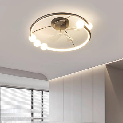 Modern Minimalist Round Orb Iron Aluminum Silicone LED Flush Mount Ceiling Fan Light For Bedroom
