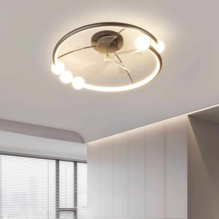 Modern Minimalist Round Orb Iron Aluminum Silicone LED Flush Mount Ceiling Fan Light For Bedroom
