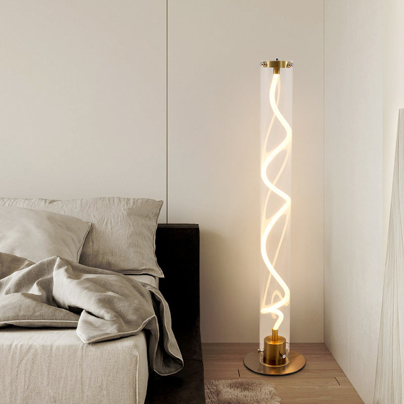 Lampe de sol LED moderne minimaliste ronde en cylindre en fer et acrylique pour salon 