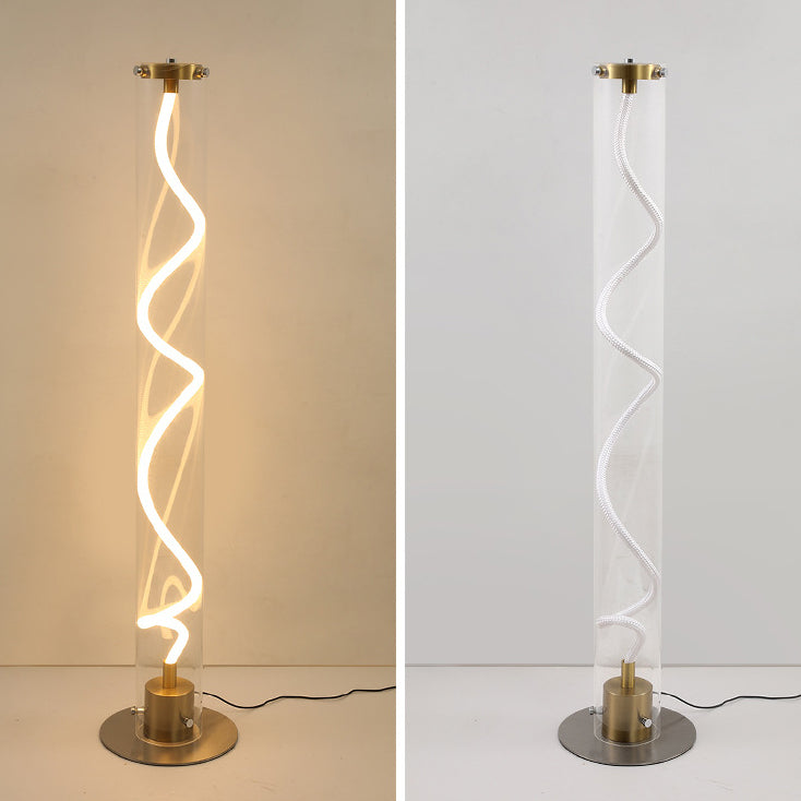 Lampe de sol LED moderne minimaliste ronde en cylindre en fer et acrylique pour salon 