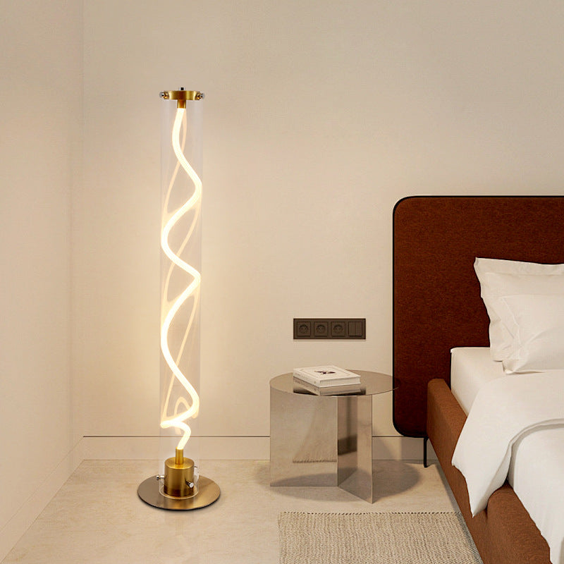 Lampe de sol LED moderne minimaliste ronde en cylindre en fer et acrylique pour salon 