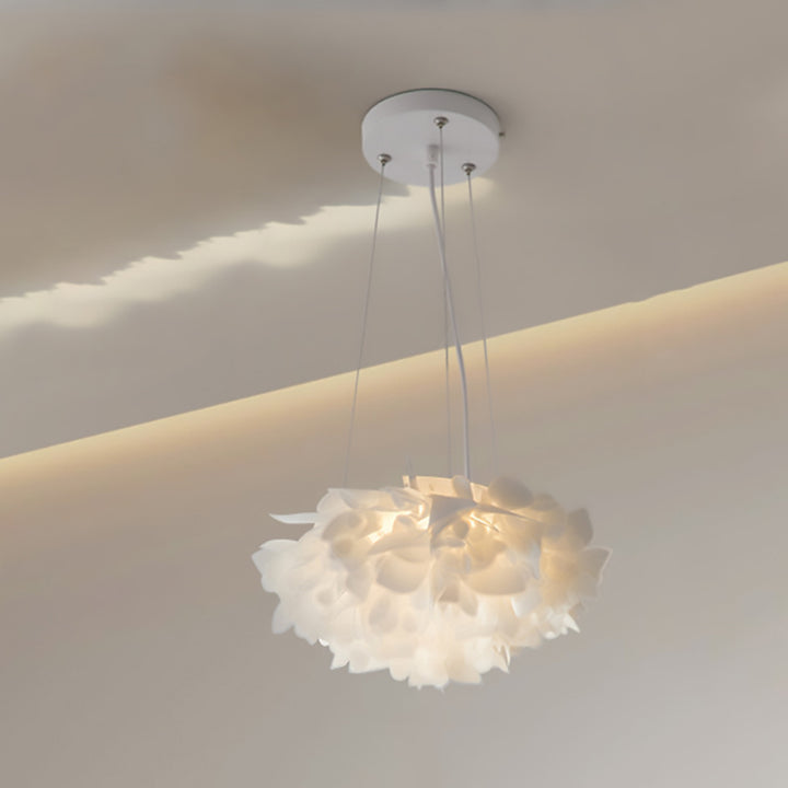 Contemporary Nordic Cream Round Petal PMMA Iron LED Chandelier For Bedroom
