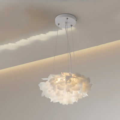 Contemporary Nordic Cream Round Petal PMMA Iron LED Chandelier For Bedroom