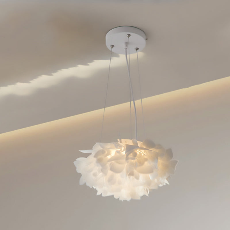Contemporary Nordic Cream Round Petal PMMA Iron LED Chandelier For Bedroom