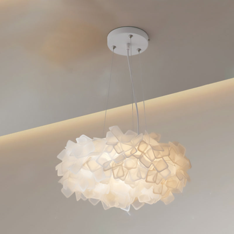 Contemporary Nordic Cream Round Petal PMMA Iron LED Chandelier For Bedroom