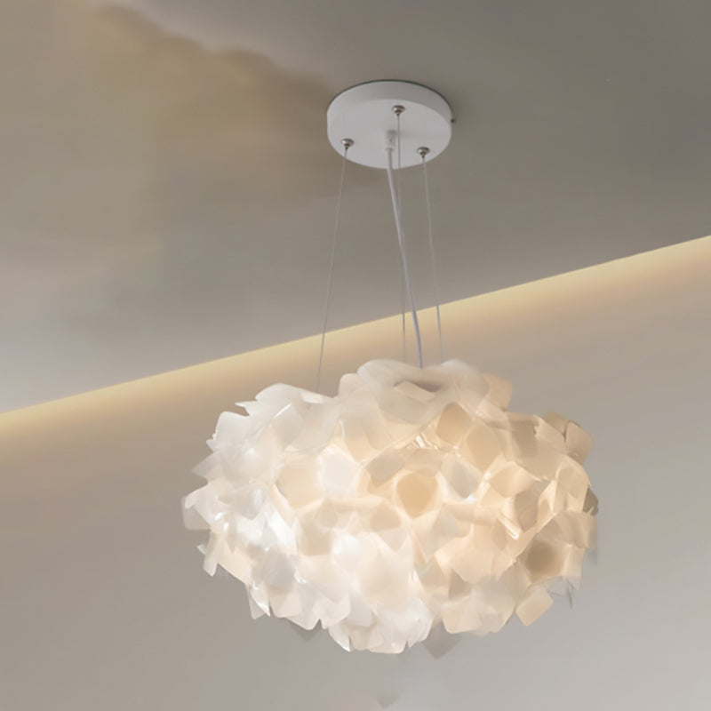 Contemporary Nordic Cream Round Petal PMMA Iron LED Chandelier For Bedroom