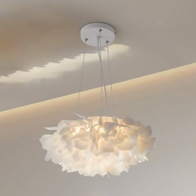 Contemporary Nordic Cream Round Petal PMMA Iron LED Chandelier For Bedroom