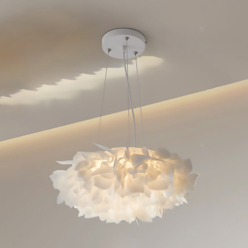 Contemporary Nordic Cream Round Petal PMMA Iron LED Chandelier For Bedroom
