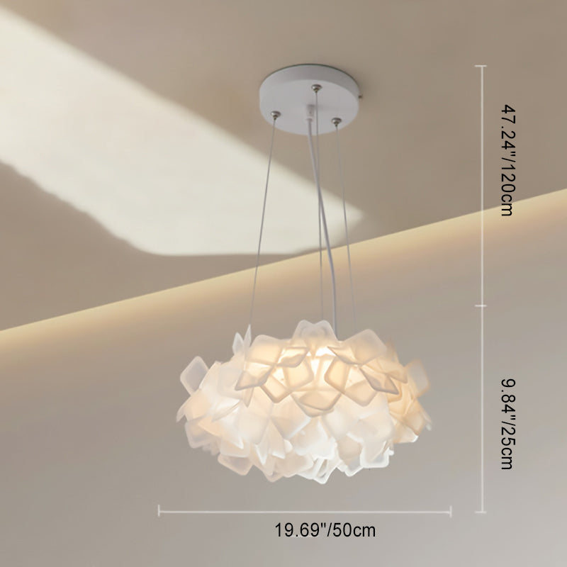 Contemporary Nordic Cream Round Petal PMMA Iron LED Chandelier For Bedroom