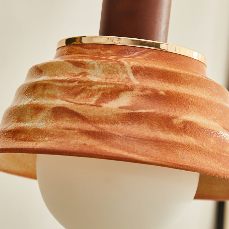 Traditional Japanese Round Floral Wood Ceramic 1-Light Pendant Light For Bedroom
