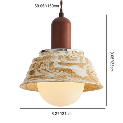 Traditional Japanese Round Floral Wood Ceramic 1-Light Pendant Light For Bedroom