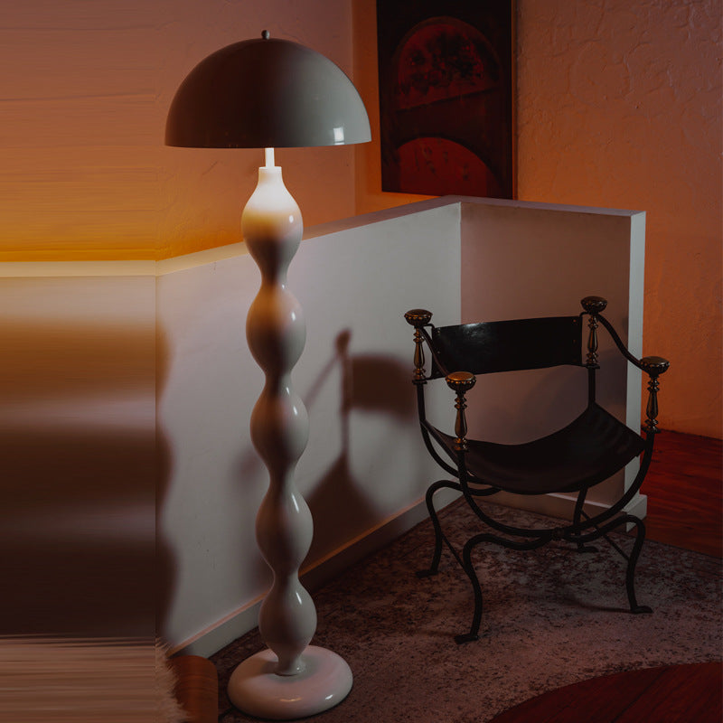 Contemporary Scandinavian Cream Mushroom Semi-circle Iron 1-Light Standing Floor Lamp For Living Room