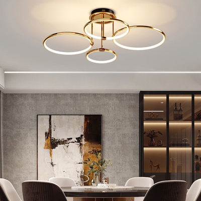 Modern Luxury Round Circle Aluminum Silicone LED Semi-Flush Mount Ceiling Light For Living Room