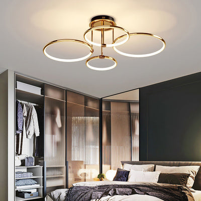 Modern Luxury Round Circle Aluminum Silicone LED Semi-Flush Mount Ceiling Light For Living Room