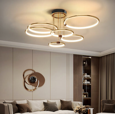 Modern Luxury Round Circle Aluminum Silicone LED Semi-Flush Mount Ceiling Light For Living Room