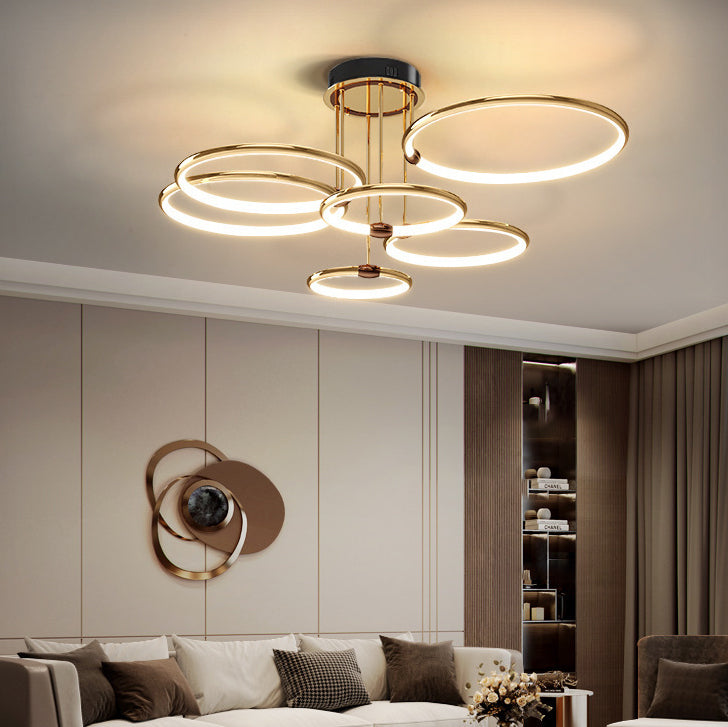 Modern Luxury Round Circle Aluminum Silicone LED Semi-Flush Mount Ceiling Light For Living Room