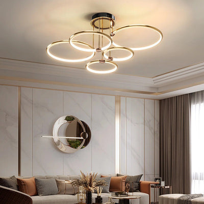 Modern Luxury Round Circle Aluminum Silicone LED Semi-Flush Mount Ceiling Light For Living Room