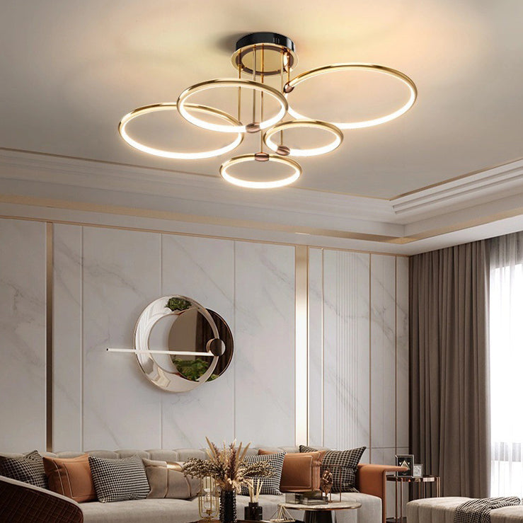 Modern Luxury Round Circle Aluminum Silicone LED Semi-Flush Mount Ceiling Light For Living Room