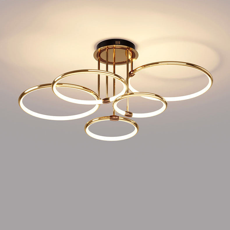 Modern Luxury Round Circle Aluminum Silicone LED Semi-Flush Mount Ceiling Light For Living Room