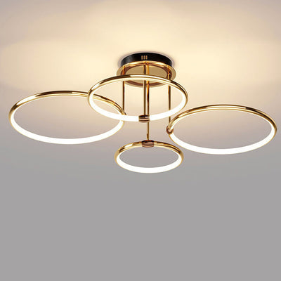 Modern Luxury Round Circle Aluminum Silicone LED Semi-Flush Mount Ceiling Light For Living Room
