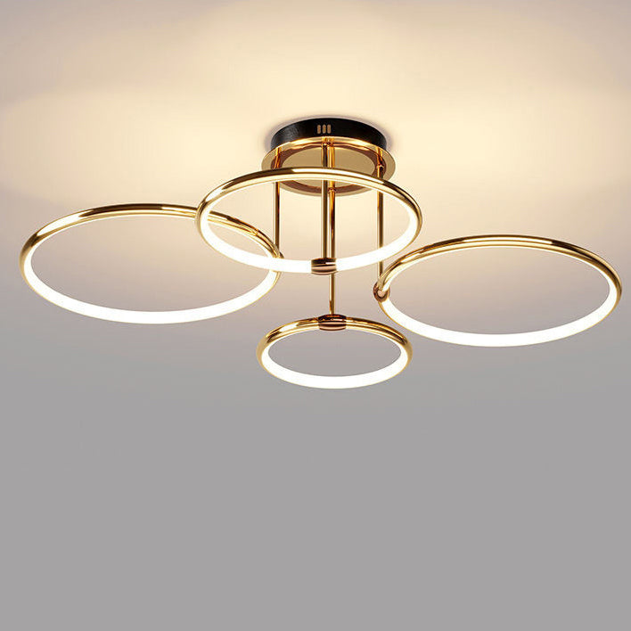 Modern Luxury Round Circle Aluminum Silicone LED Semi-Flush Mount Ceiling Light For Living Room