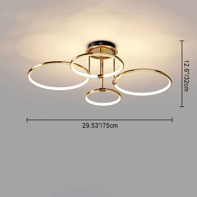 Modern Luxury Round Circle Aluminum Silicone LED Semi-Flush Mount Ceiling Light For Living Room