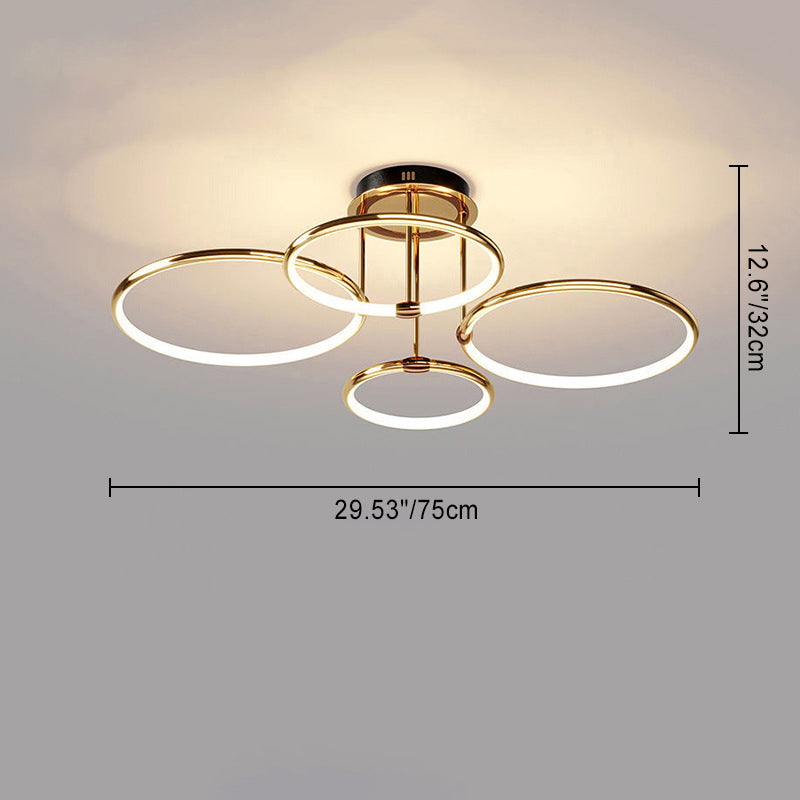 Modern Luxury Round Circle Aluminum Silicone LED Semi-Flush Mount Ceiling Light For Living Room
