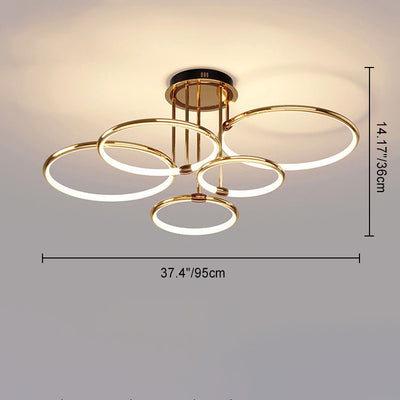 Modern Luxury Round Circle Aluminum Silicone LED Semi-Flush Mount Ceiling Light For Living Room