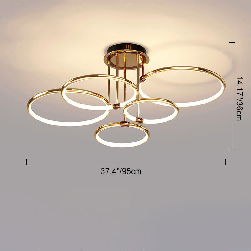Modern Luxury Round Circle Aluminum Silicone LED Semi-Flush Mount Ceiling Light For Living Room