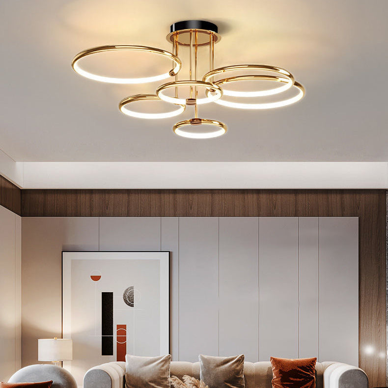 Modern Luxury Round Circle Aluminum Silicone LED Semi-Flush Mount Ceiling Light For Living Room