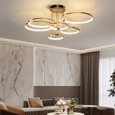 Modern Luxury Round Circle Aluminum Silicone LED Semi-Flush Mount Ceiling Light For Living Room