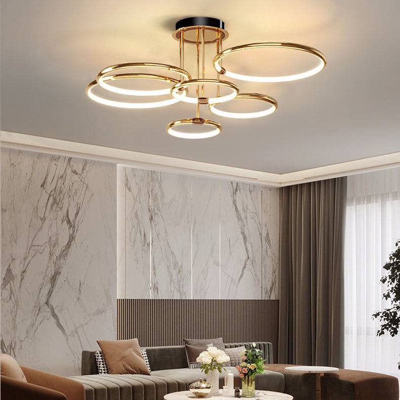 Modern Luxury Round Circle Aluminum Silicone LED Semi-Flush Mount Ceiling Light For Living Room