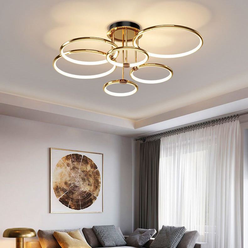 Modern Luxury Round Circle Aluminum Silicone LED Semi-Flush Mount Ceiling Light For Living Room