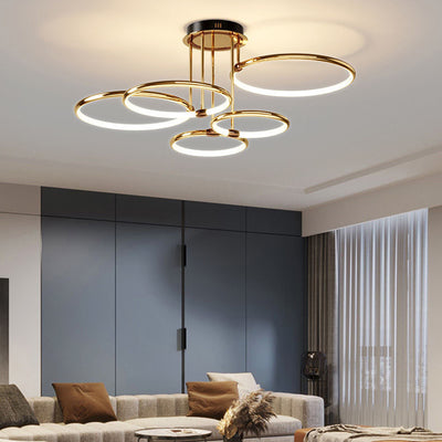 Modern Luxury Round Circle Aluminum Silicone LED Semi-Flush Mount Ceiling Light For Living Room