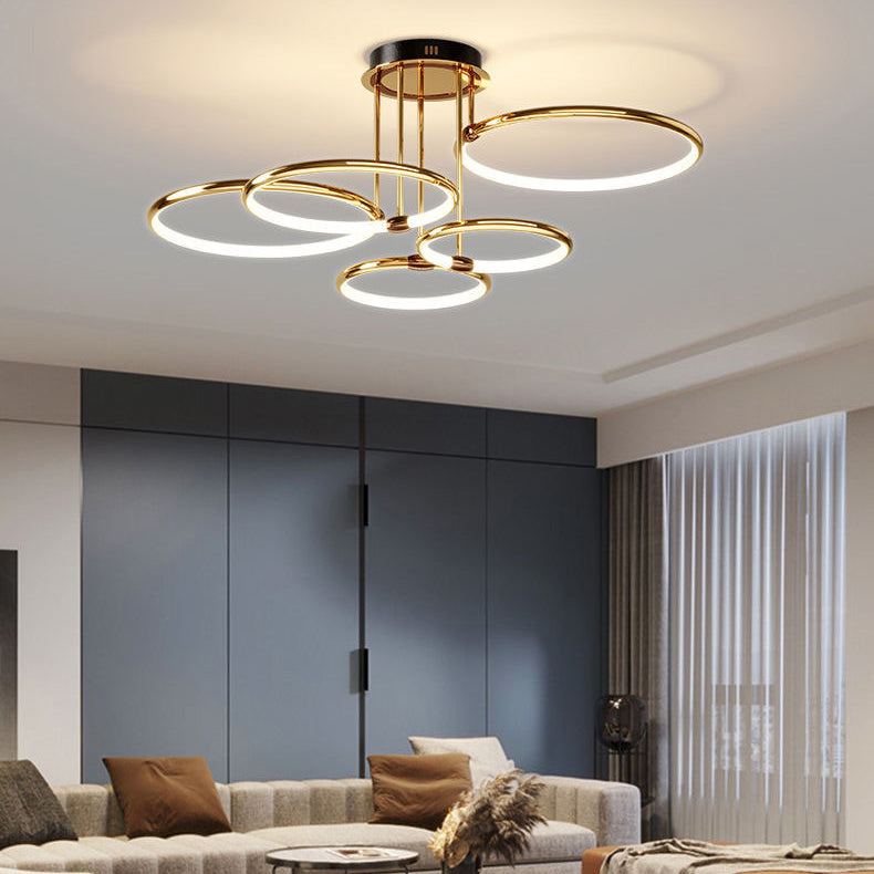 Modern Luxury Round Circle Aluminum Silicone LED Semi-Flush Mount Ceiling Light For Living Room