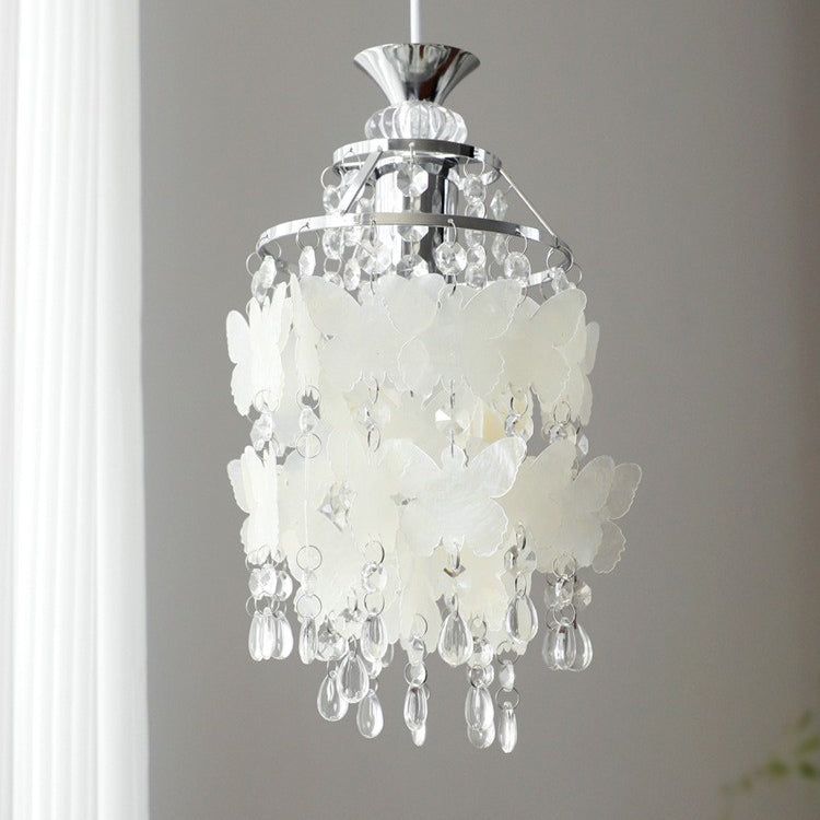 Moderne Art Deco Creme Schmetterling Muschel Windspiel Eisen Kristall 1-Licht Pendelleuchte für Schlafzimmer 