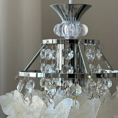 Moderne Art Deco Creme Schmetterling Muschel Windspiel Eisen Kristall 1-Licht Pendelleuchte für Schlafzimmer 