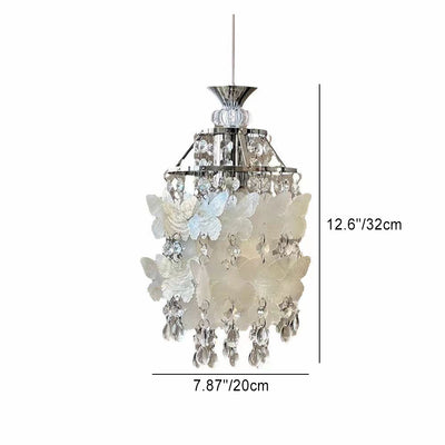 Moderne Art Deco Creme Schmetterling Muschel Windspiel Eisen Kristall 1-Licht Pendelleuchte für Schlafzimmer 