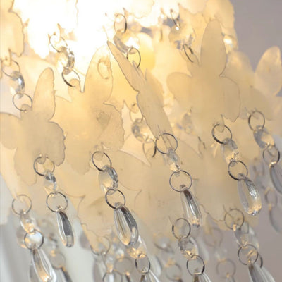 Moderne Art Deco Creme Schmetterling Muschel Windspiel Eisen Kristall 1-Licht Pendelleuchte für Schlafzimmer 