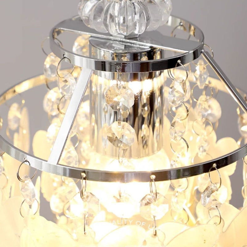 Moderne Art Deco Creme Schmetterling Muschel Windspiel Eisen Kristall 1-Licht Pendelleuchte für Schlafzimmer 