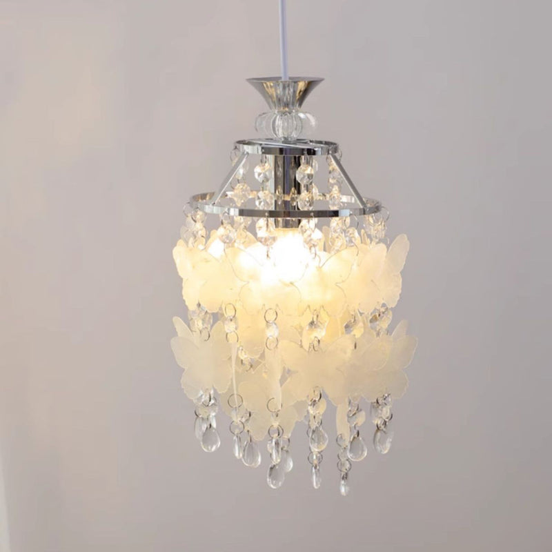 Moderne Art Deco Creme Schmetterling Muschel Windspiel Eisen Kristall 1-Licht Pendelleuchte für Schlafzimmer 