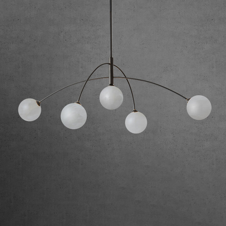 Contemporary Nordic Curved Round Orb Copper Marble 5-Light Chandelier For Living Room