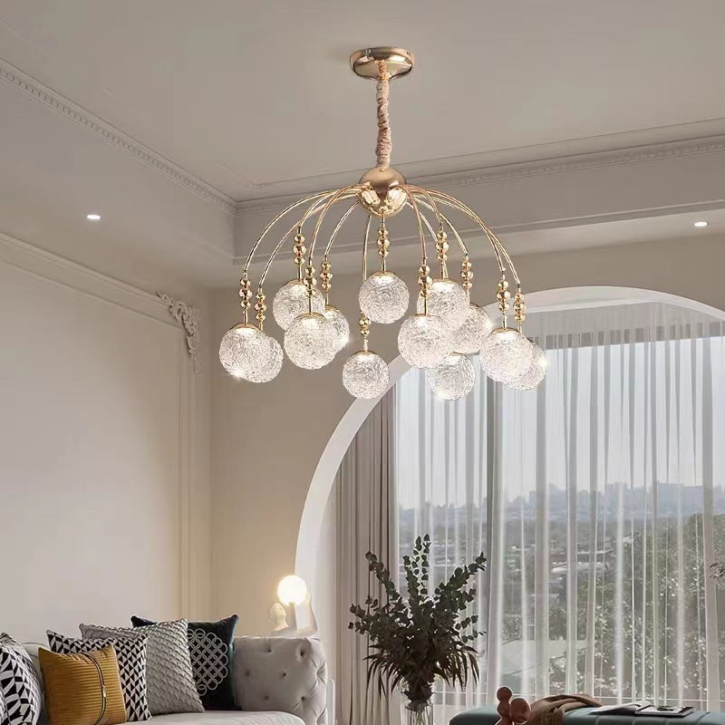 Traditional French Cream Round Magic Bean Hardware Glass LED Chandelier For Living Room