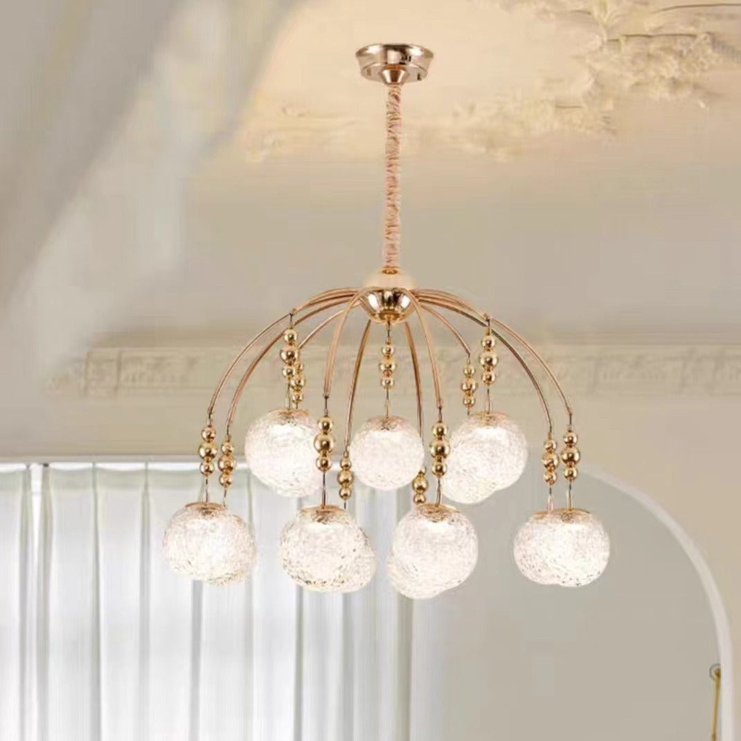 Traditional French Cream Round Magic Bean Hardware Glass LED Chandelier For Living Room