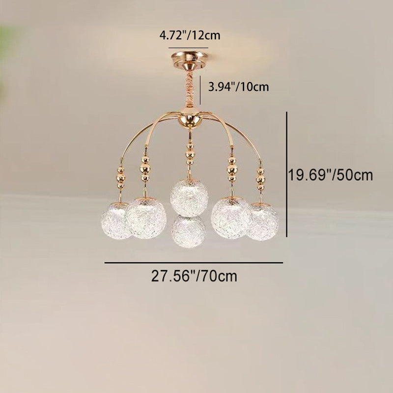 Traditional French Cream Round Magic Bean Hardware Glass LED Chandelier For Living Room