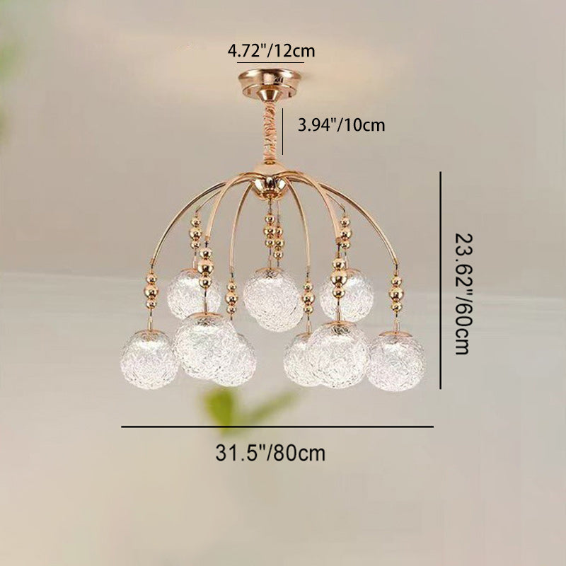 Traditional French Cream Round Magic Bean Hardware Glass LED Chandelier For Living Room