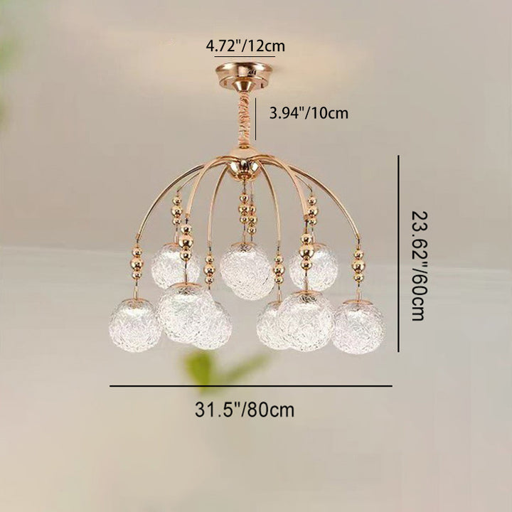 Traditional French Cream Round Magic Bean Hardware Glass LED Chandelier For Living Room
