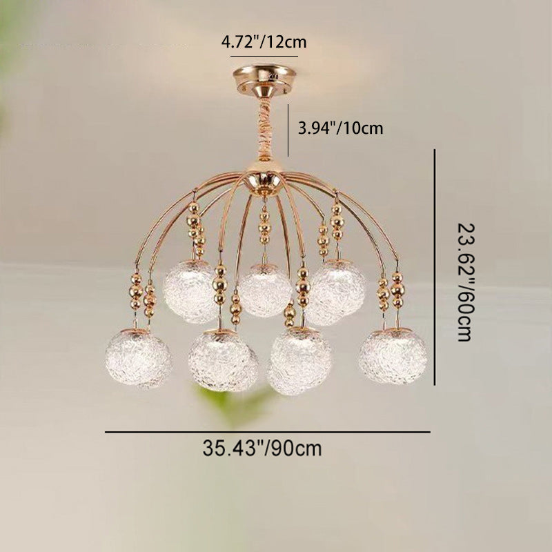 Traditional French Cream Round Magic Bean Hardware Glass LED Chandelier For Living Room